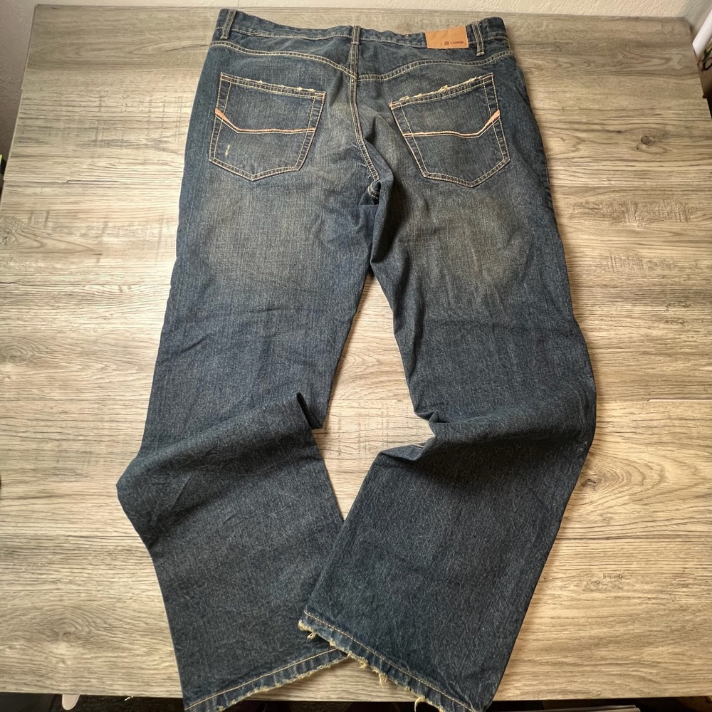 Carbon Denim Jeans Men 38x32 Dark Wash Straight Leg Distressed Y2K Skater Rugged